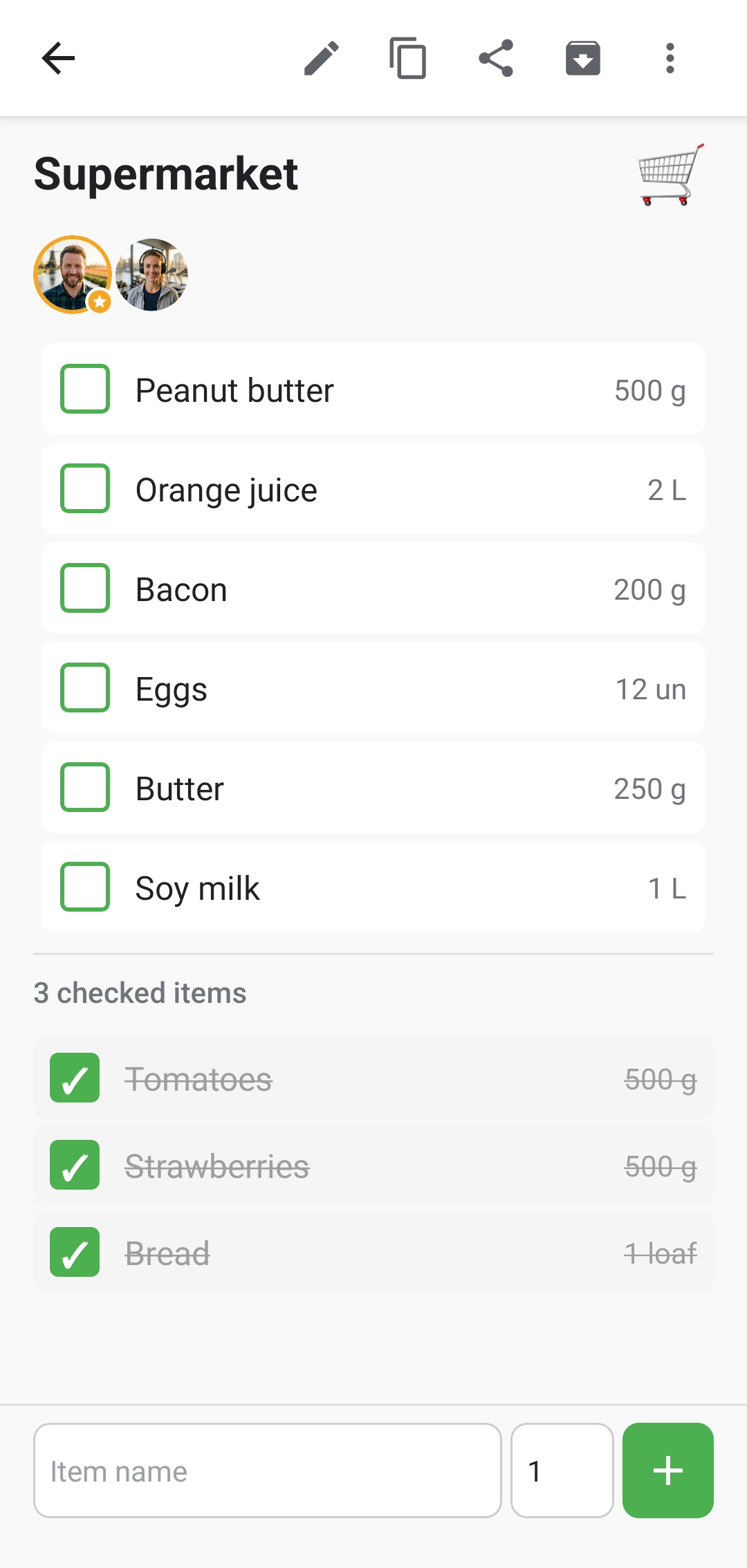 Check off items as you shop